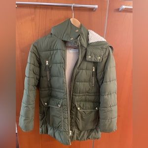 Jcrew girls size large olive green winter jacket in v good condition